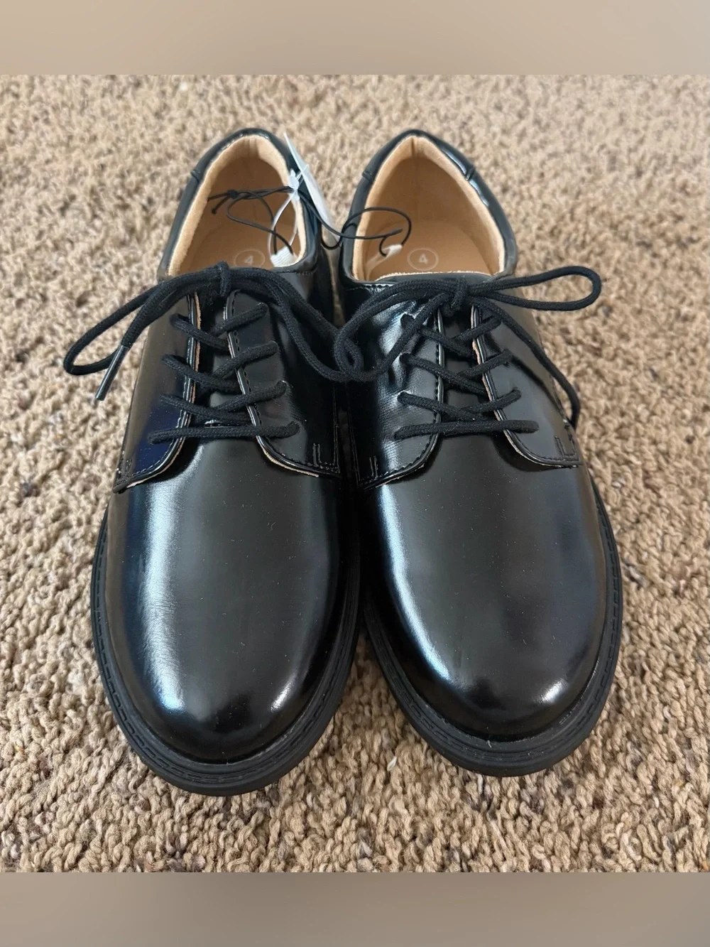 Cat & Jack Boys Black Lace Up Dress Shoes Size 4 Formal Special Occasion NWT